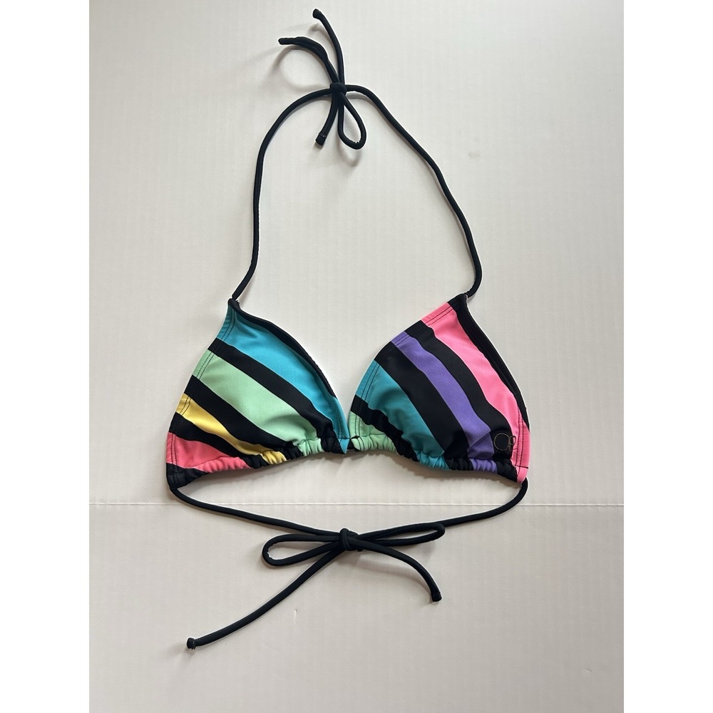 2000s Ocean Pacific Striped Halter Bikini Top Y2K Beach Surf Kidcore